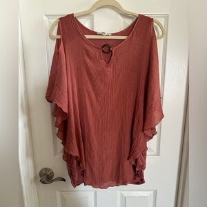 Maternity Rust Cold Shoulder Flutter Sleeve Blouse